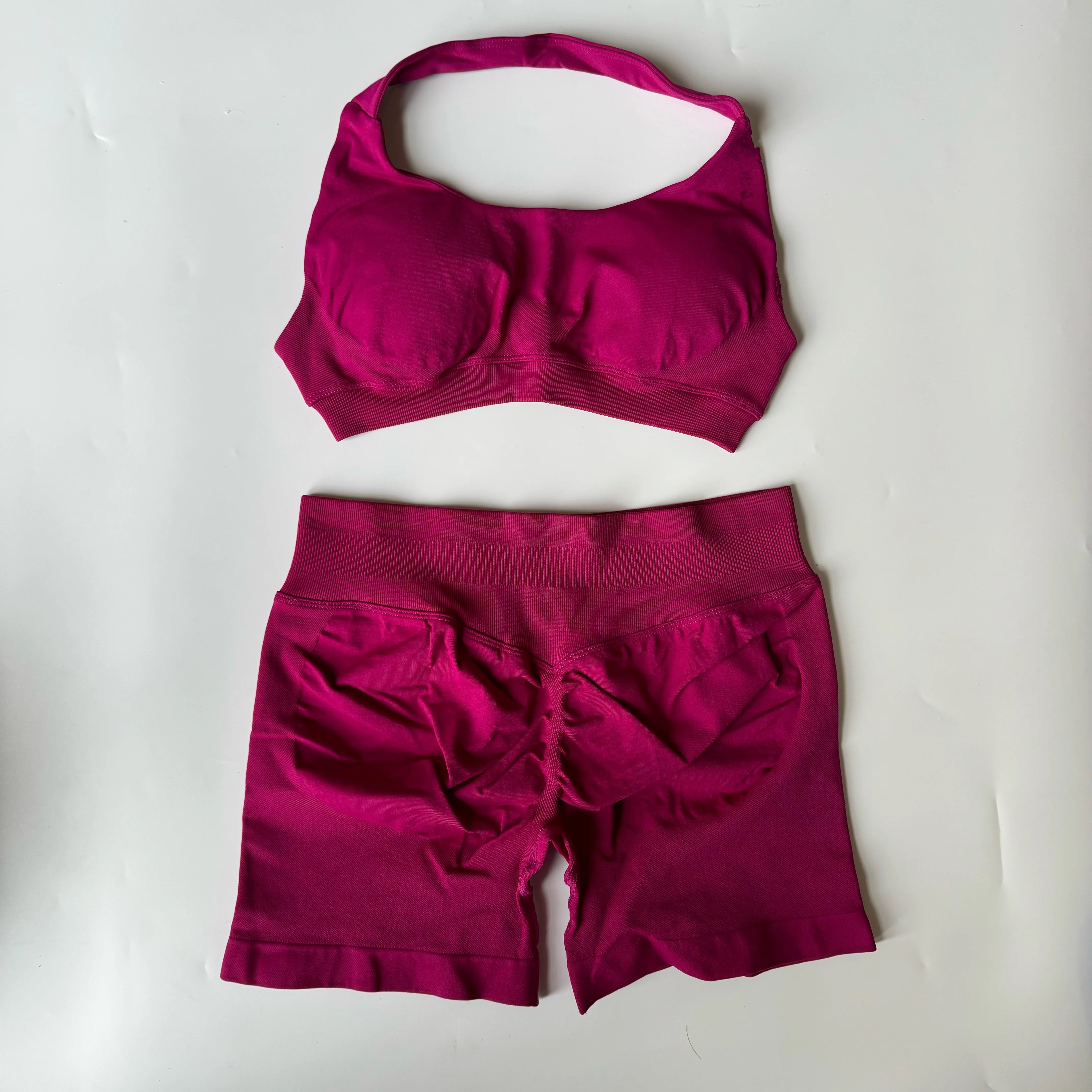 Seamless Yoga Set Halter Sports Bra Scrunch Shorts Gym Workout Fitness Set