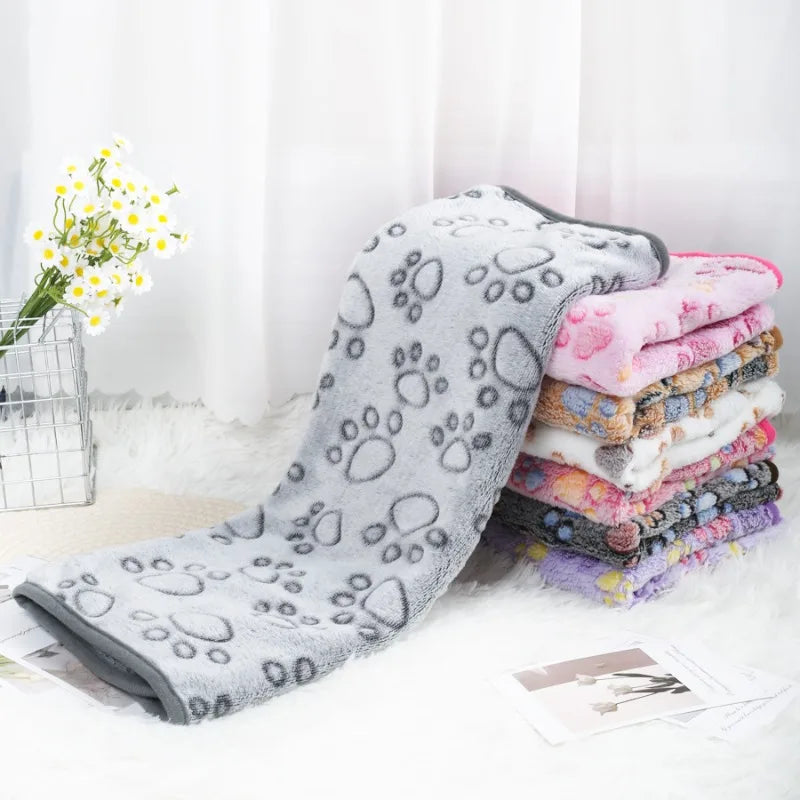 Soft Flannel Pet Blanket Paw Print for Dogs and Cats