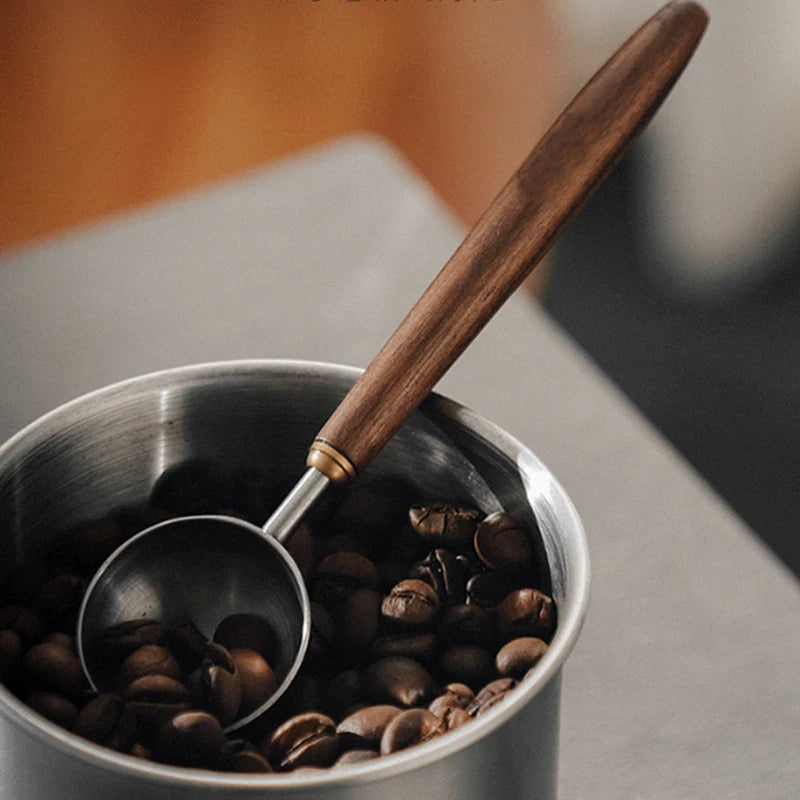 Stainless Steel Coffee Scoop 25ml Wooden Handle Long Measuring Spoon