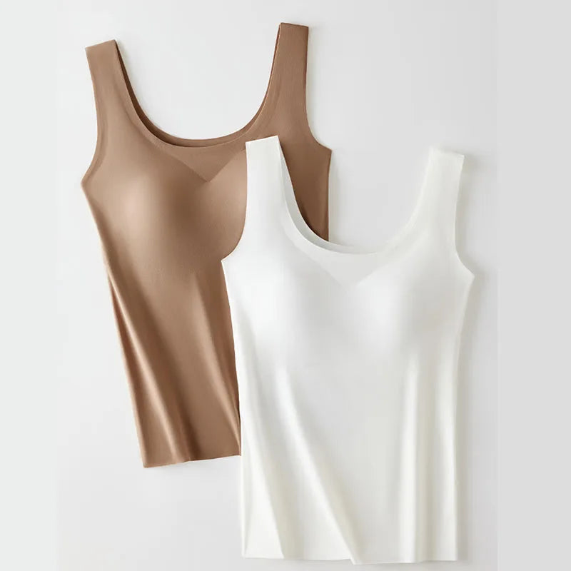 Women’s Ice Silk Seamless Tank Top with Built In Bra M to 2XL
