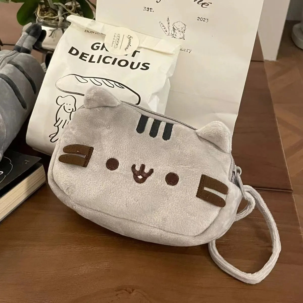 Cute Cat Plush Pencil Case Large Capacity Storage Bag