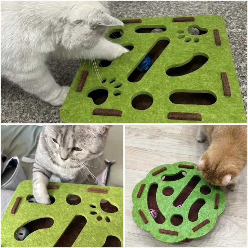 Felt Cat Maze Ball Toy Scratcher Teaser Box