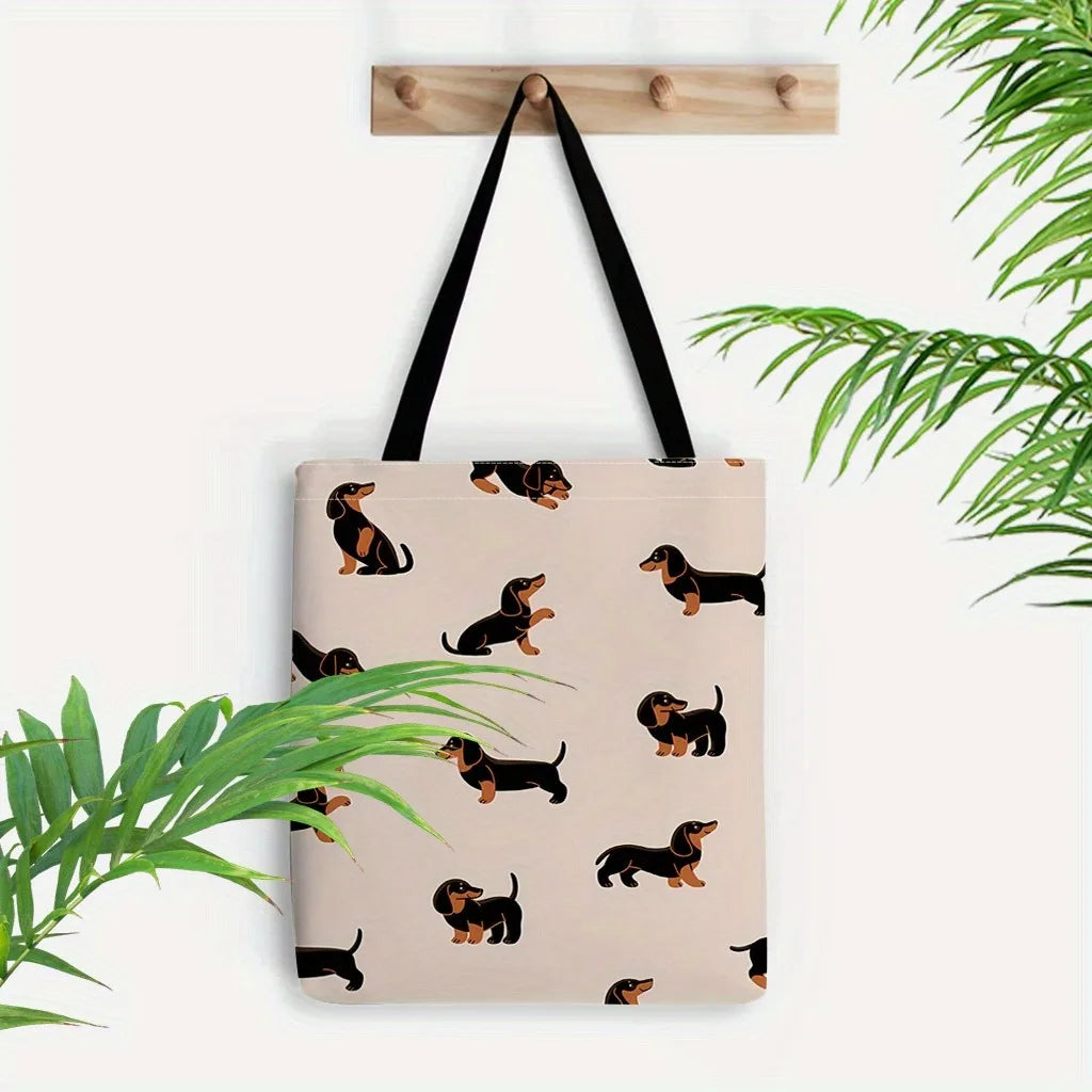 Dachshund Print Tote Bag Large Capacity Reusable Shoulder Shopping Bag
