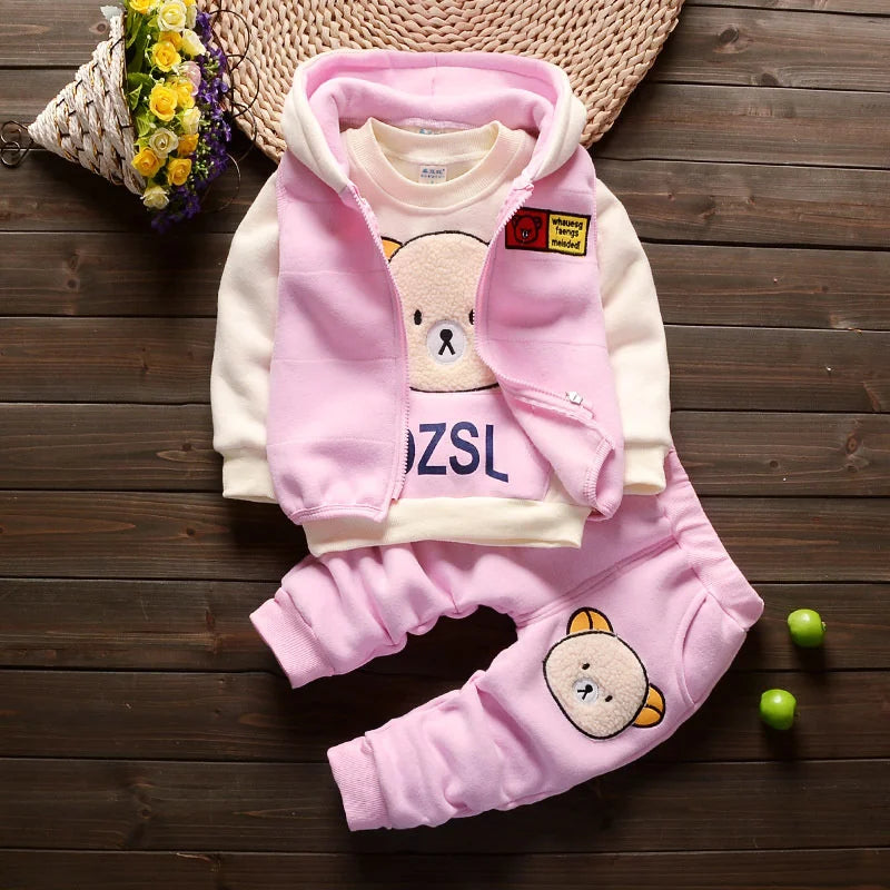 Baby Boys Girls Plus Velvet Fleece Pajama Set Winter Warm 3 Piece Sleepwear