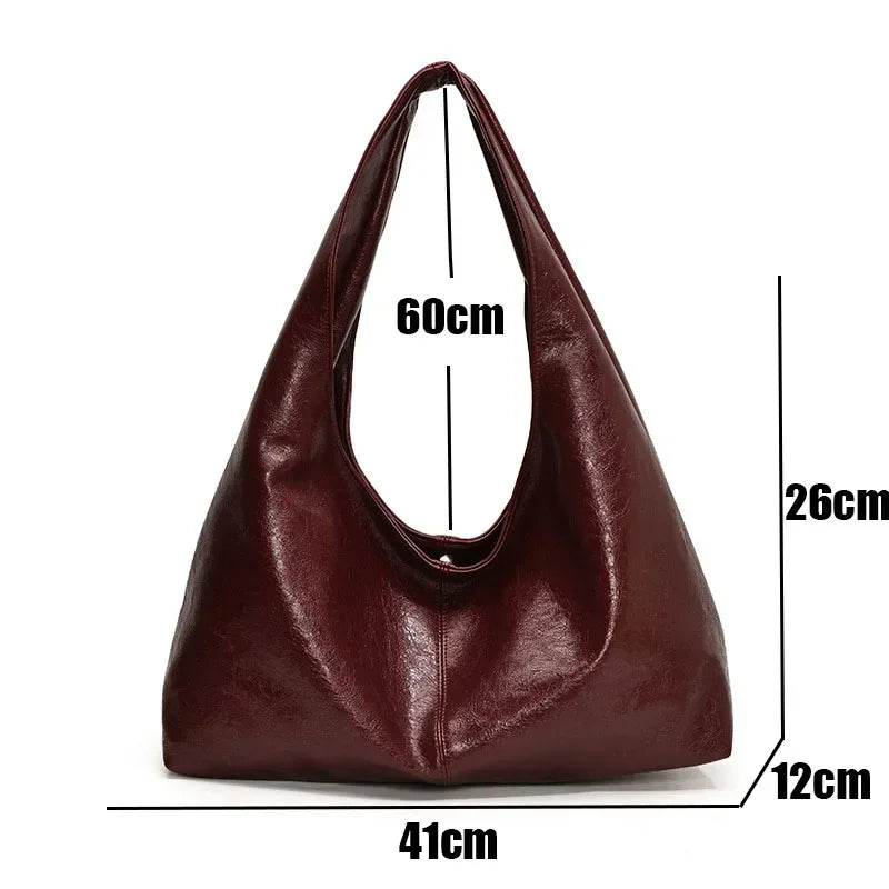Women PU Leather Hobo Underarm Bag Large Capacity Shoulder Tote Y2K Handbag