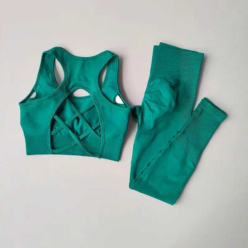 Women Sports Bra Set Tank Top Leggings Yoga Fitness Outfit Shockproof Gym Set