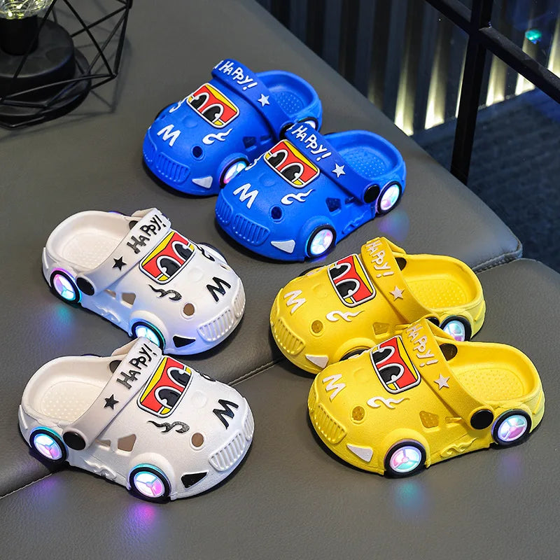 Kids Car Shape Light Up Anti Slip Soft Sole Beach Slippers