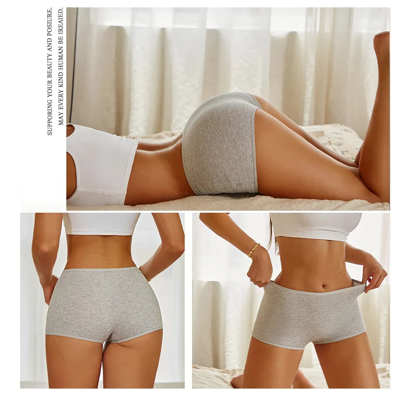 Women Seamless Cotton Boxer Briefs Sports Underwear Solid Color Intimates