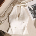 Beaded Halter Neck Knitted Vest for Women Backless Tie Knot Top