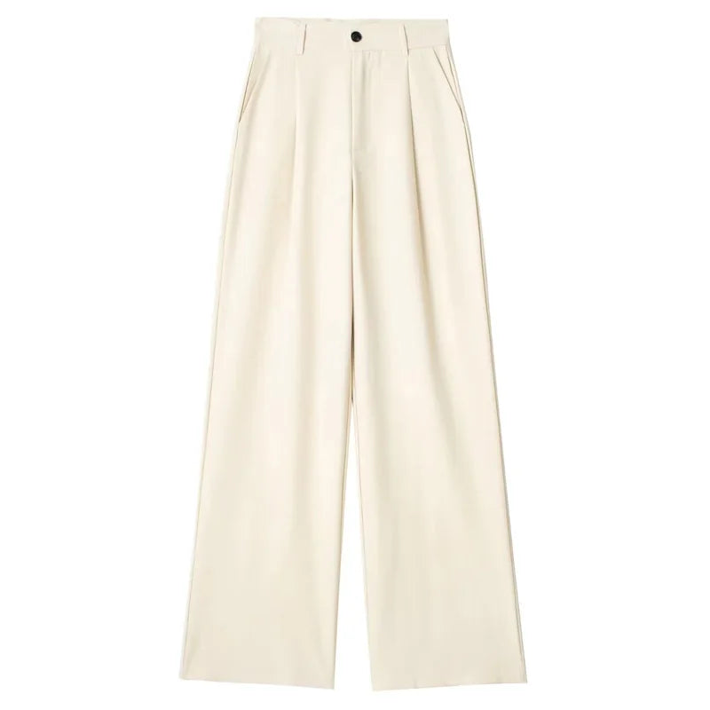 Women High Waist Striped Wide Leg Suit Pants Office Casual Trousers