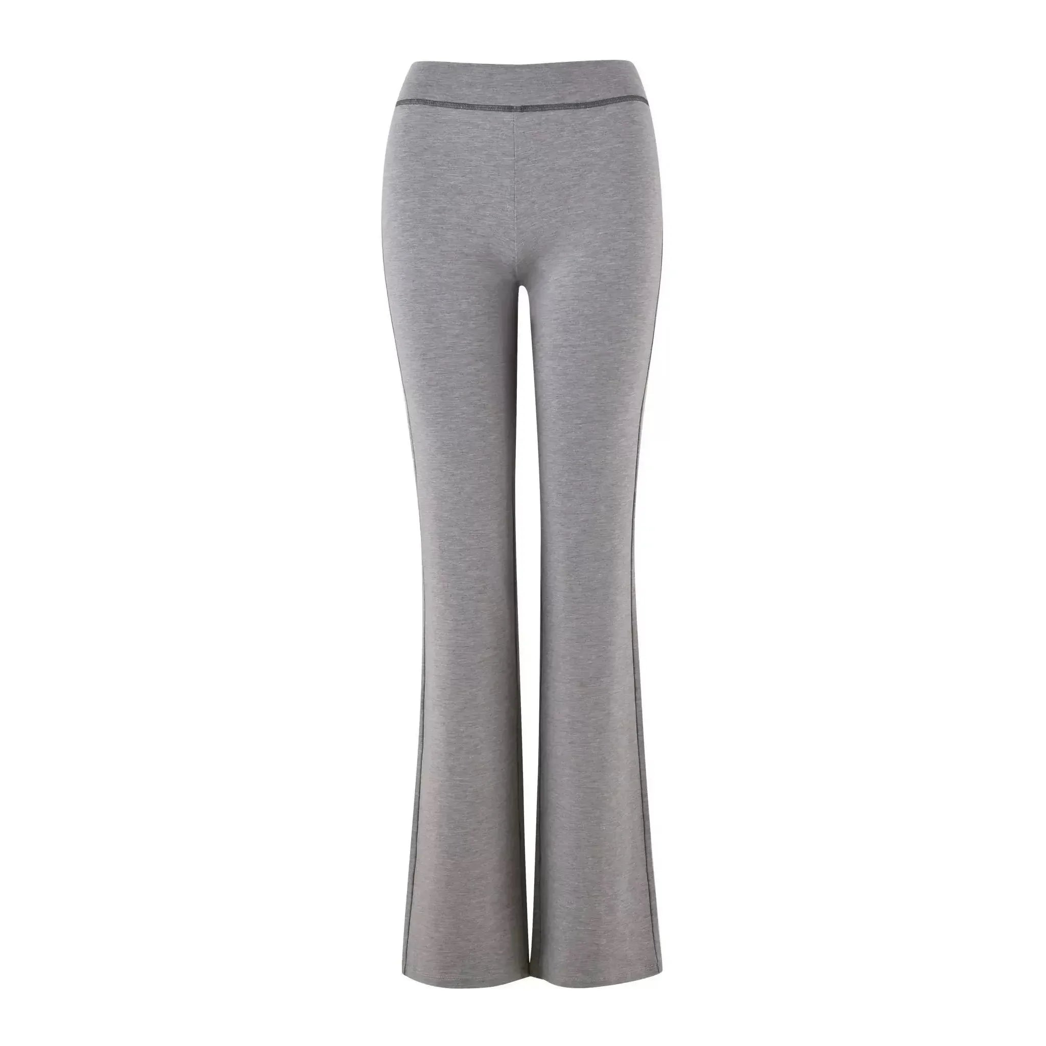 Women Zip Up Long Sleeve Spring Top with Low Waist Flared Pants Two Piece Outfit
