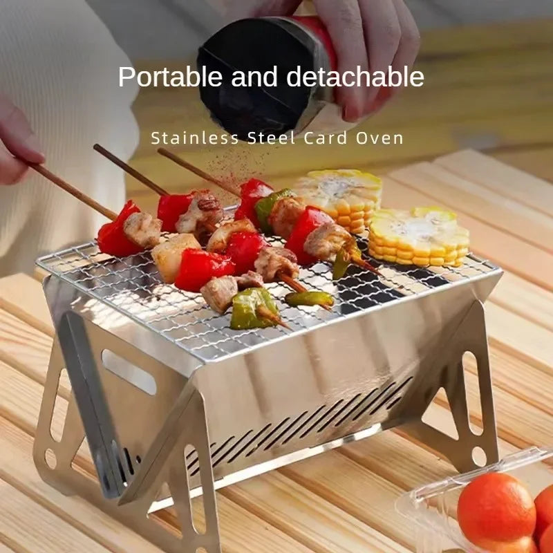 Portable Folding Stainless Steel BBQ Grill Mini Camping Charcoal Stove with Storage Bag