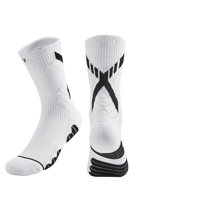 Veidoorn Sport Socks Mid Calf Thick Cushion Non Slip Running Basketball Cycling Socks