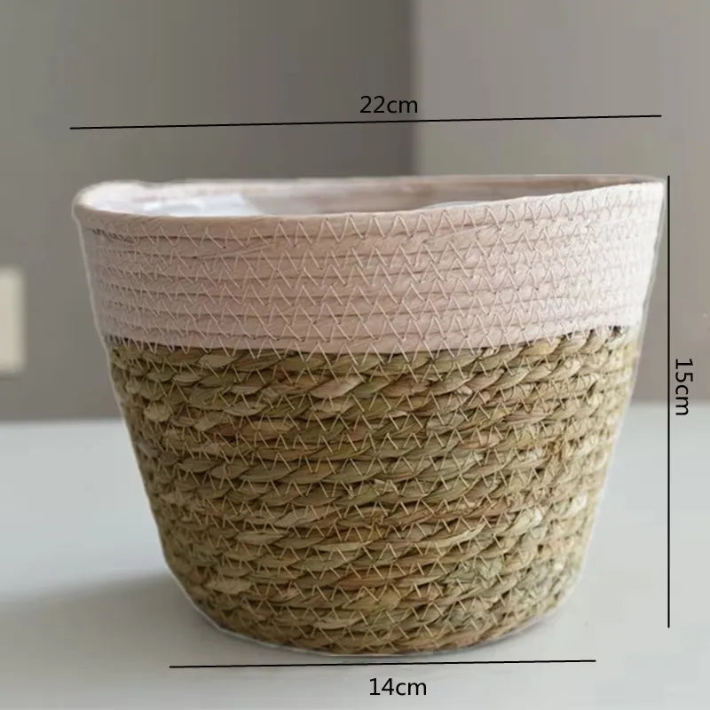 Straw Weaving Plant Pot Basket Grass Planter Cover Indoor Outdoor Flower Container
