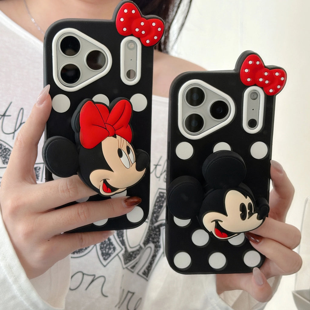 Cute 3D Mickey Minnie Holder Silicone iPhone Case