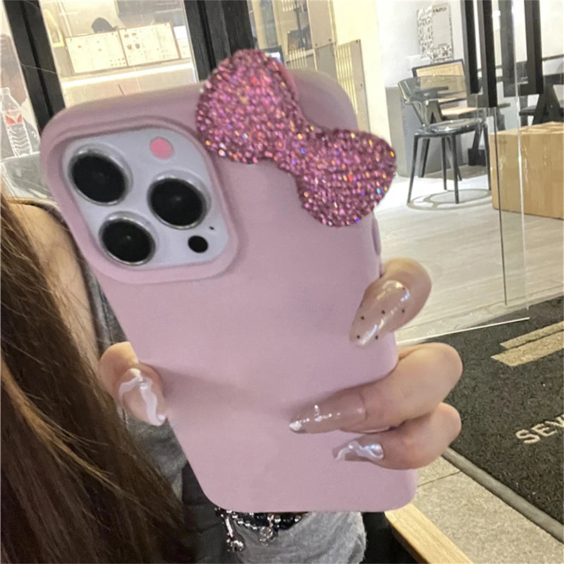 Rhinestone Bow Litchi Leather Shockproof iPhone Case