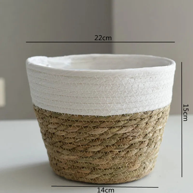 Straw Weaving Plant Pot Basket Grass Planter Cover Indoor Outdoor Flower Container
