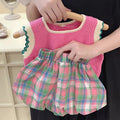 Girls Knit Summer Set Vest & Flower Shorts 2 Piece Outfit