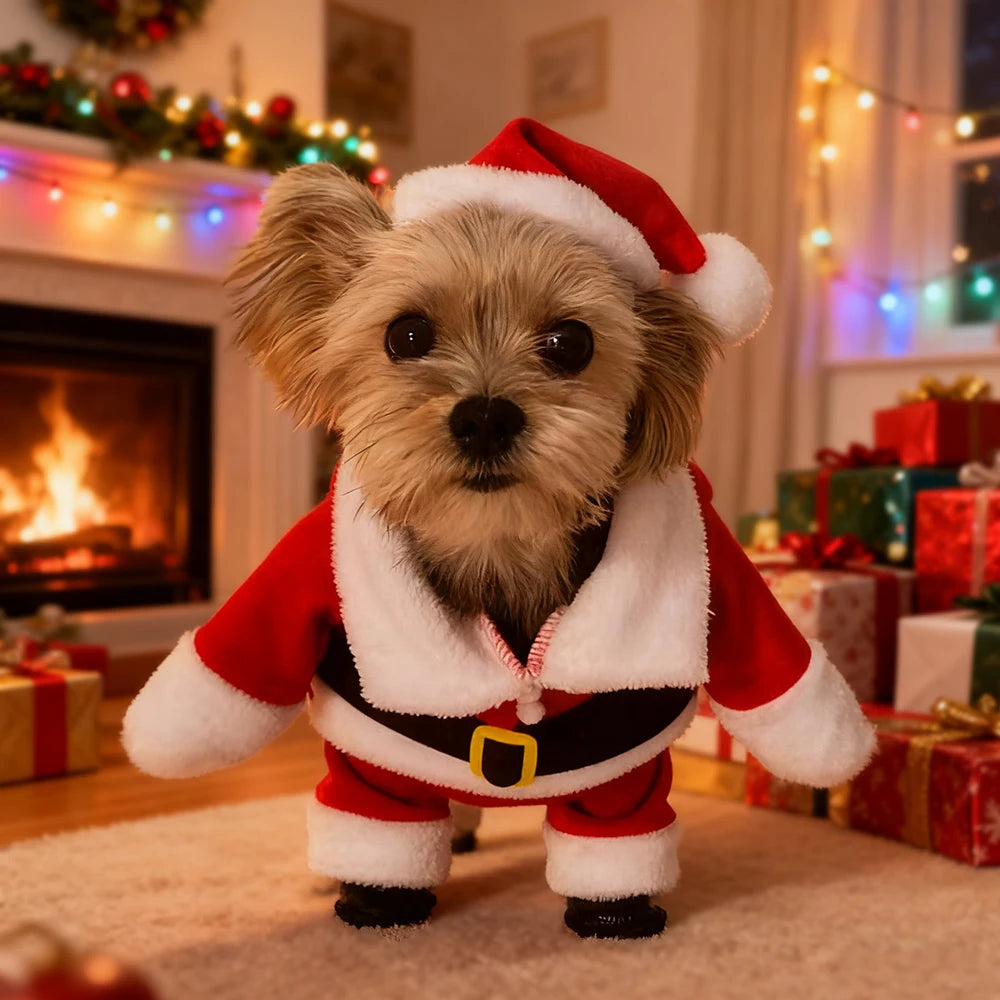 Small Dog Christmas Santa Costume Cute Pet Jumpsuit for Cats and Yorkies