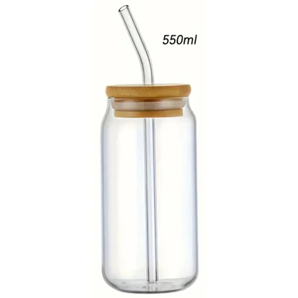 Glass Cup with Bamboo Lid and Straw 350ml 550ml