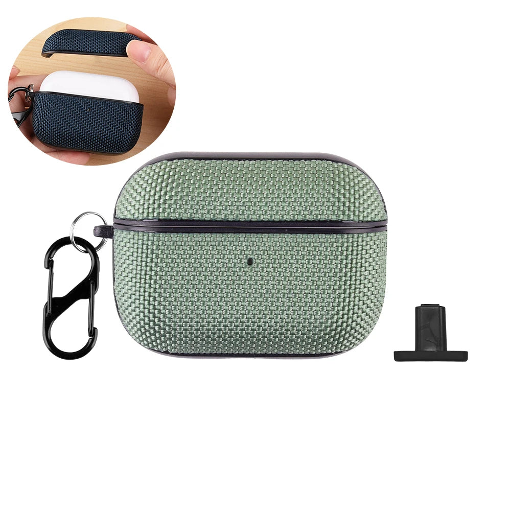 Shockproof Fabric AirPods Case Cover with Carabiner for AirPods 4 3 Pro 2 Protective Wireless Charging Earbuds Case