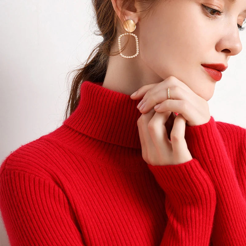 Women’s Soft Knit Turtleneck Sweater Autumn Winter Pullover Jumper