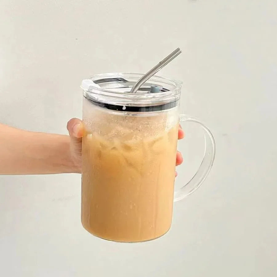 1000ml Glass Tumbler with Lid and Straw Clear Coffee Juice Cup