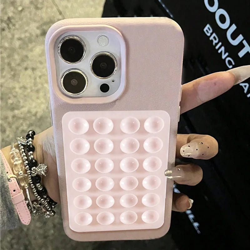 3D Suction Cup Stand Litchi Pattern iPhone Case