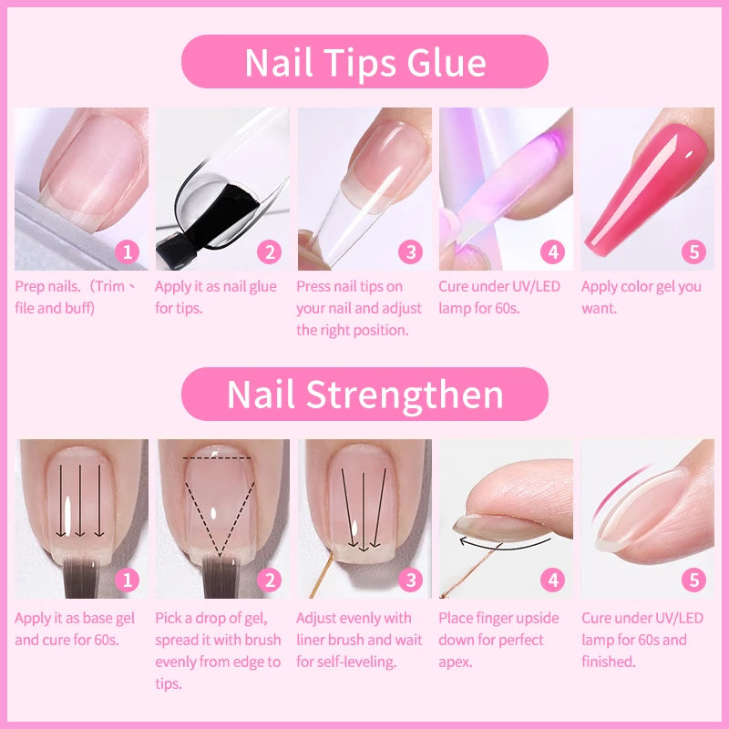6-in-1 Nail Glue Gel – Strong UV Builder Gel for Nail Tips, Base, Top Coat & Extension