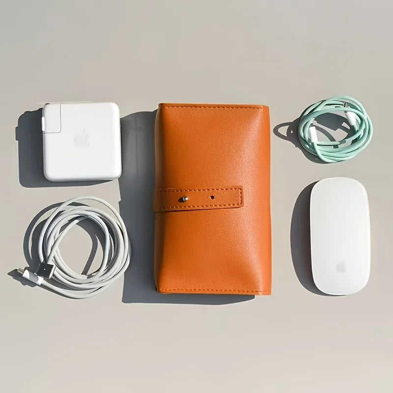 Leather Cable Organizer Travel Electronics Storage Bag