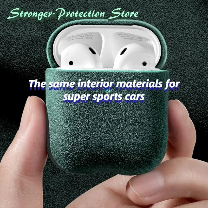 AirPods 4/Pro 2 Italian Suede Leather Case Premium Protective Cover Shockproof Sleeve