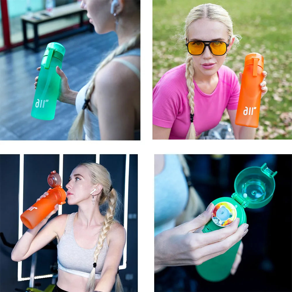 Air Water Bottle with Random Flavor Pods - Leakproof Portable Sports Bottle with Straw