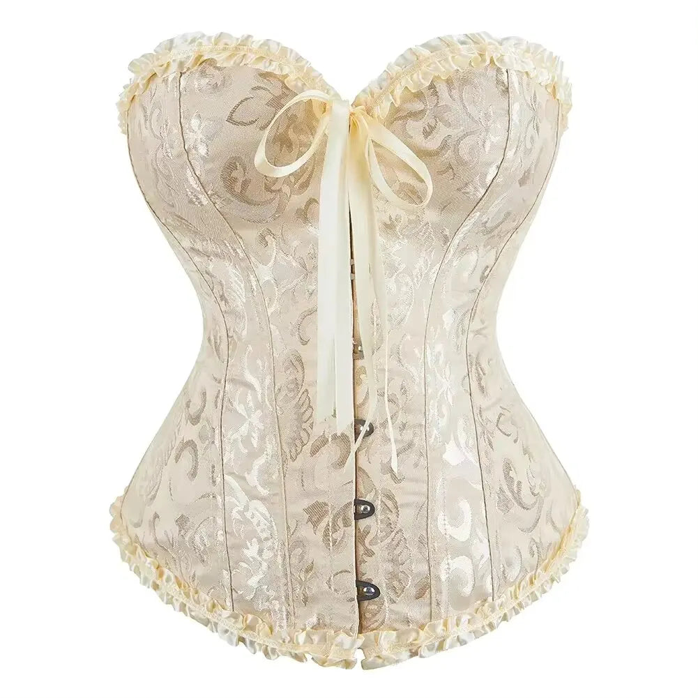 Women Floral Jacquard Corset Lace Up Bustier Top