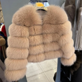 Women Real Fox Fur Winter Coat Brown Leather Jacket