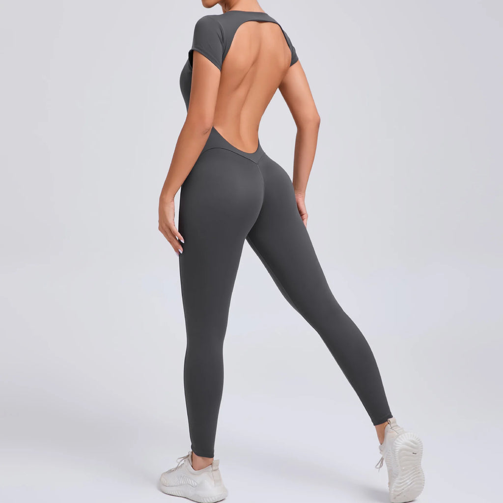 Women Open Back Yoga Jumpsuit One Piece Gym Bodysuit Hip Lift Quick Dry Fitness Outfit