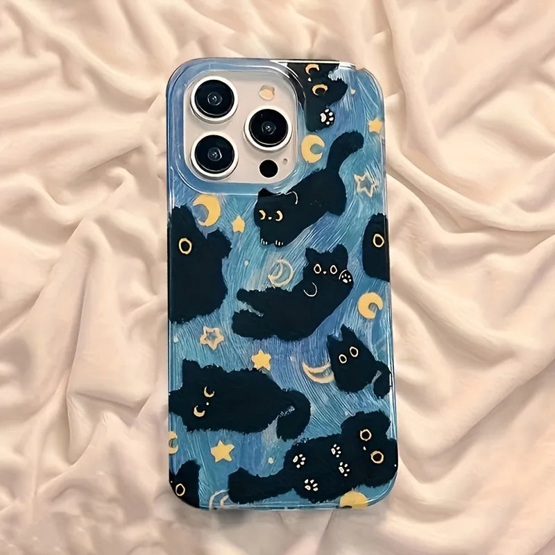 Moon Stars Black Cat Silicone iPhone Case
