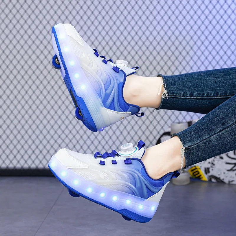 Kids LED Roller Skate Shoes USB Rechargeable Light Up Sneakers