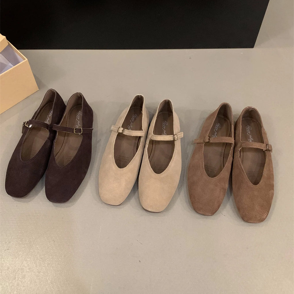 Women Soft Leather Ballet Flats Round Toe Slip On Casual Shoes