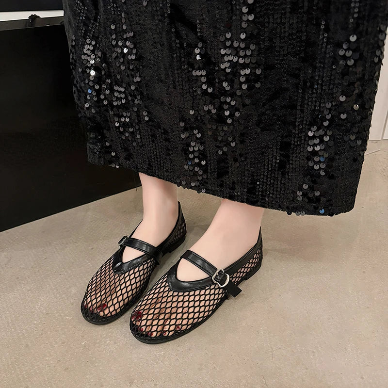 Women Cut Out Mary Jane Flats Round Toe Buckle Casual Comfortable Summer Shoes