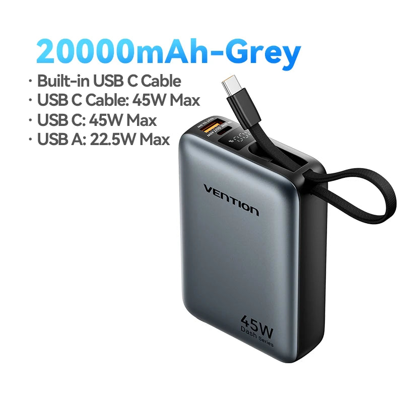 Power Bank 20000mAh Fast Charging Portable Charger USB-C Cable External Battery for iPhone Xiaomi Samsung Galaxy