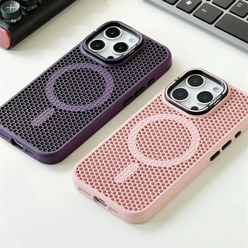 Mesh Cooling MagSafe Alloy Lens Wireless Charging iPhone Case