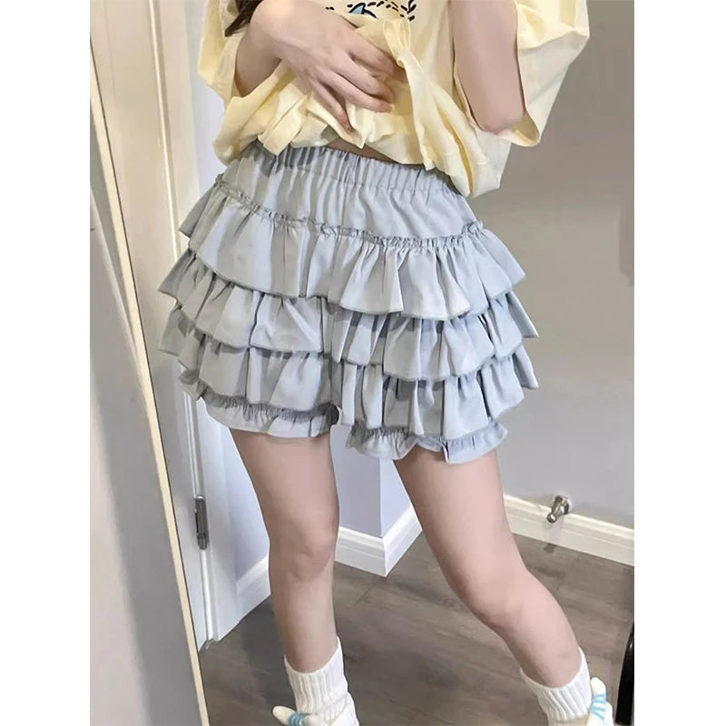 Women’s Y2K Ruffle Bow Mini Skirt High Waist A-Line Lolita Skirt