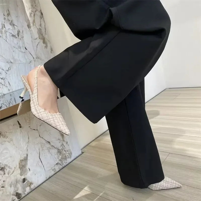 Knitted Platform Stiletto Heels for Women Pointed Toe Party Sandals