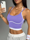 Women Color Block Sports Bra Seamless Shock Absorbing Running Fitness Vest