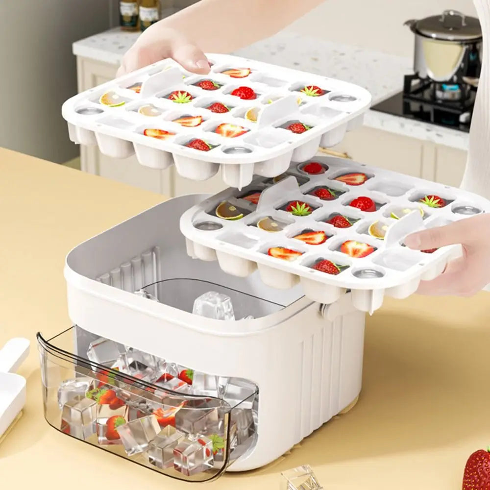 Double Layer Ice Cube Maker 50 Grid Ice Tray with Lid Storage Box