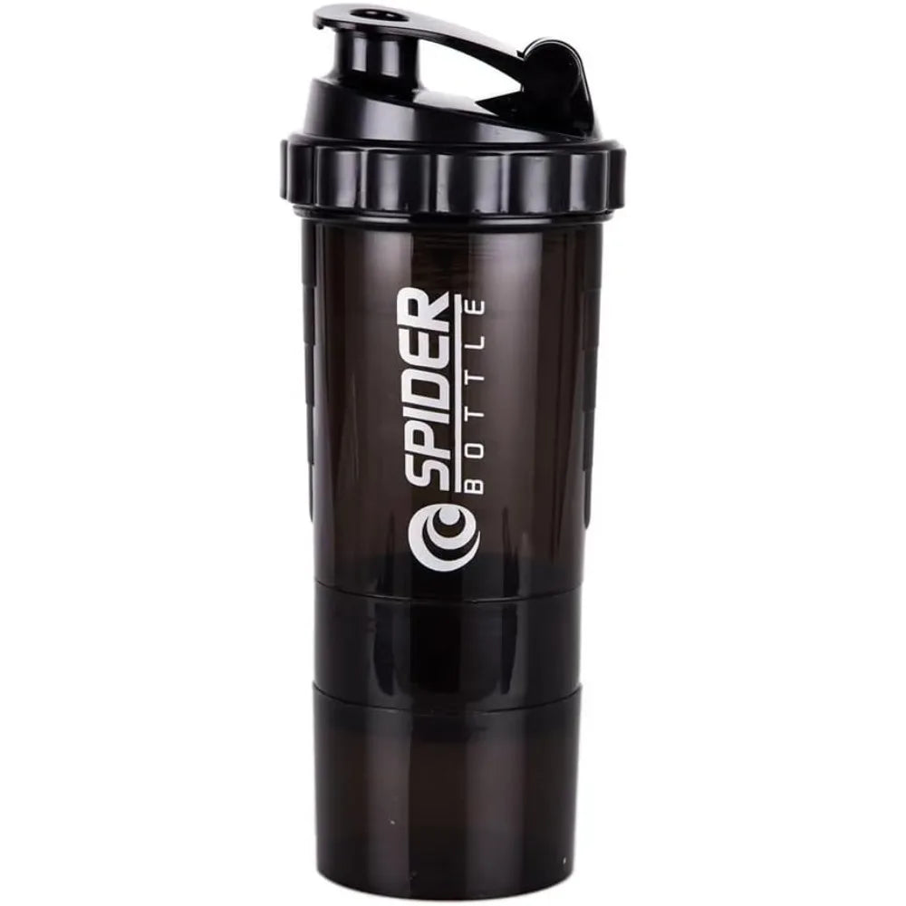 3 Layer Protein Shaker Bottle 600ml – Leakproof Gym Shaker Cup with Storage Compartments for Powder & Pills