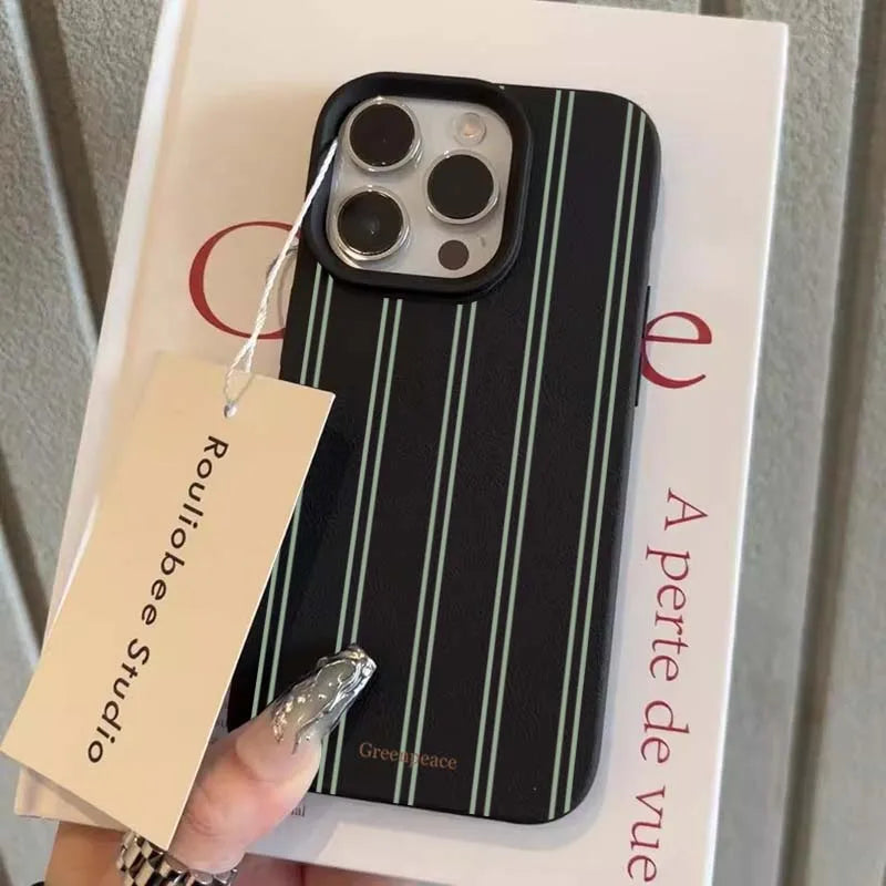 Green Stripe Lichee Pattern Silicone iPhone Case
