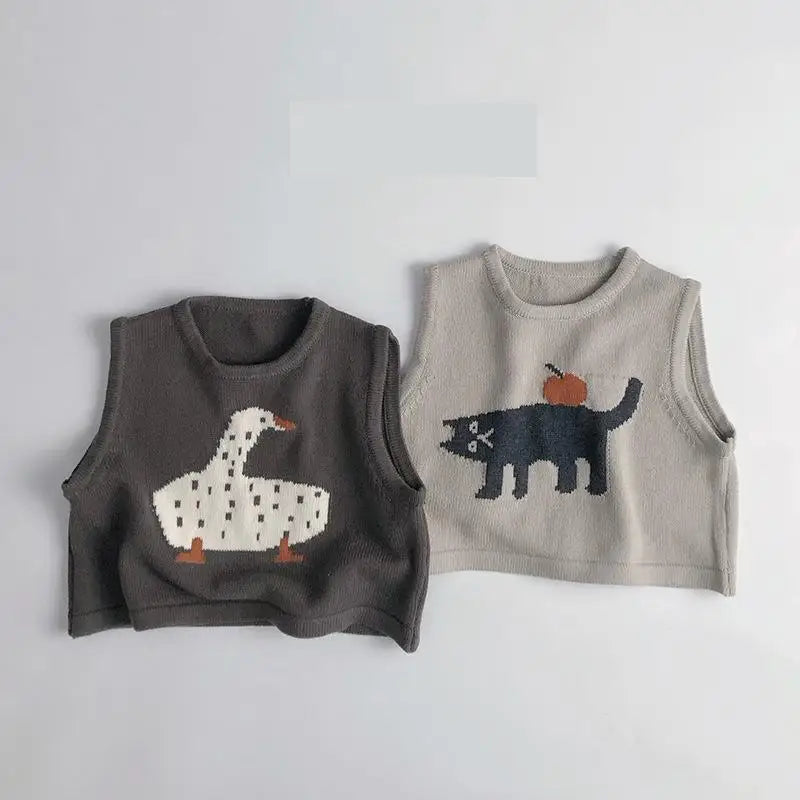 Kids Knitted Cotton Vest Cartoon Sleeveless Sweater for Boys & Girls
