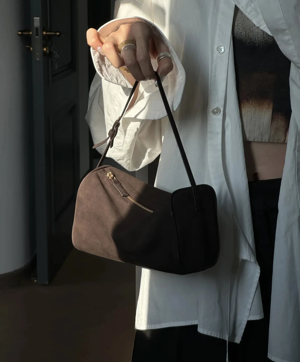 Women Suede Mini Crossbody Bag Soft Cowhide One Shoulder Handbag