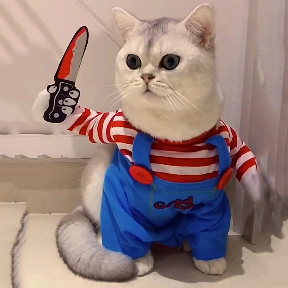 Pet Halloween Cosplay Costume for Cats and Small Dogs Soft Warm Jumpsuit